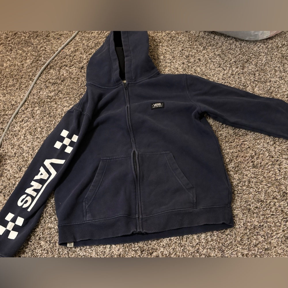 Vans Dark Blue Zip-Up Hoodie with White Logo